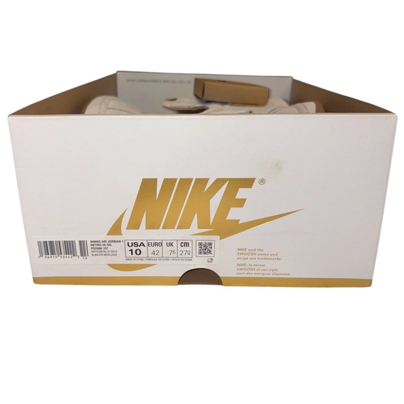 NEW Air Jordan 1 Retro Hi OG Women’s Basketball Sneakers size 10 White and Gold - Picture 12 of 15